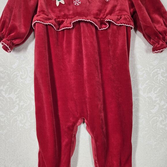 VTG Simply Basic Velvet 1 pc Romper 3-6 Mo Red w/Headband Babys First Christmas - Picture 3 of 14